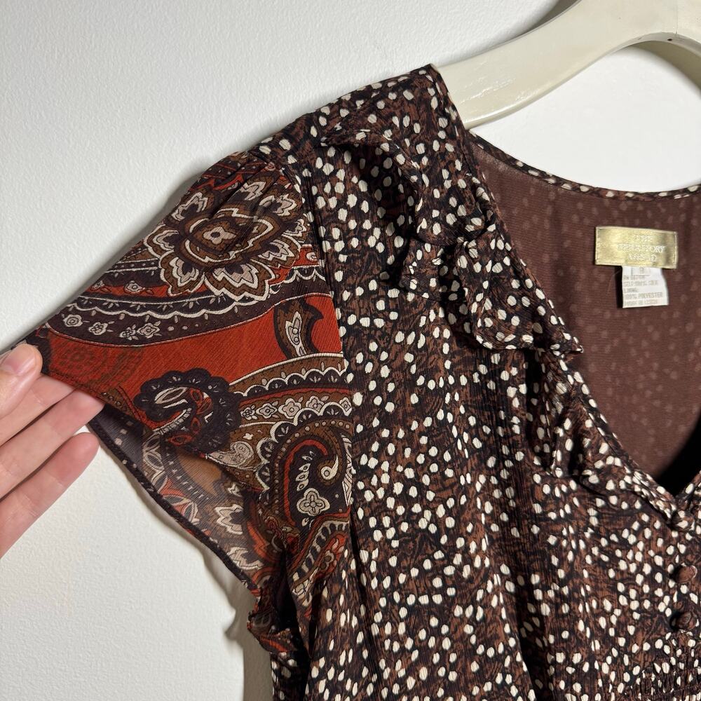 Territory Ahead Fairy Grunge Silk Blend Tiered Boho Dress Brown Flutter Sleeve 8 - Picture 7 of 9